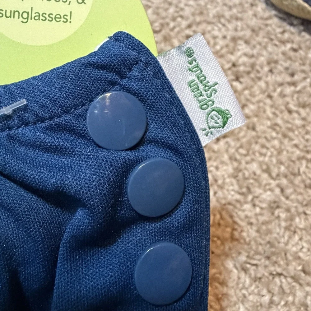I Play Green Sprouts Swim Diaper Unisex 6 Months Navy Side Snaps Elastic Waist